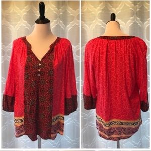 Anthropologie Fig & Flower Pink Peasant Blouse Top Shirt Size Medium